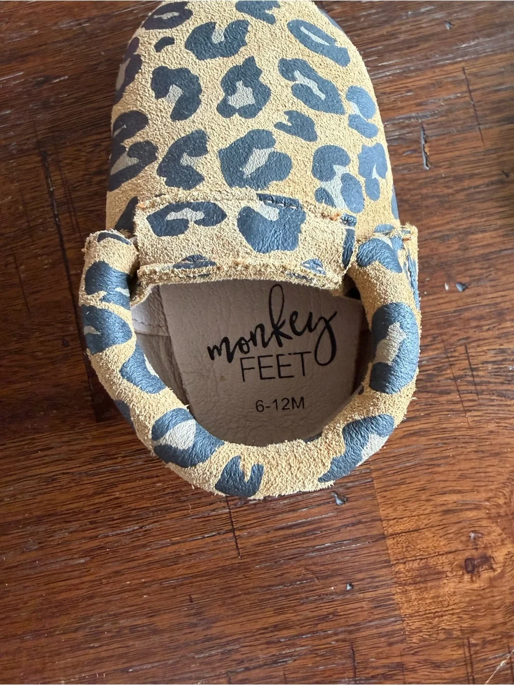 Monkey Feet Tan and Blue Leopard-Print Moccasins for Kids